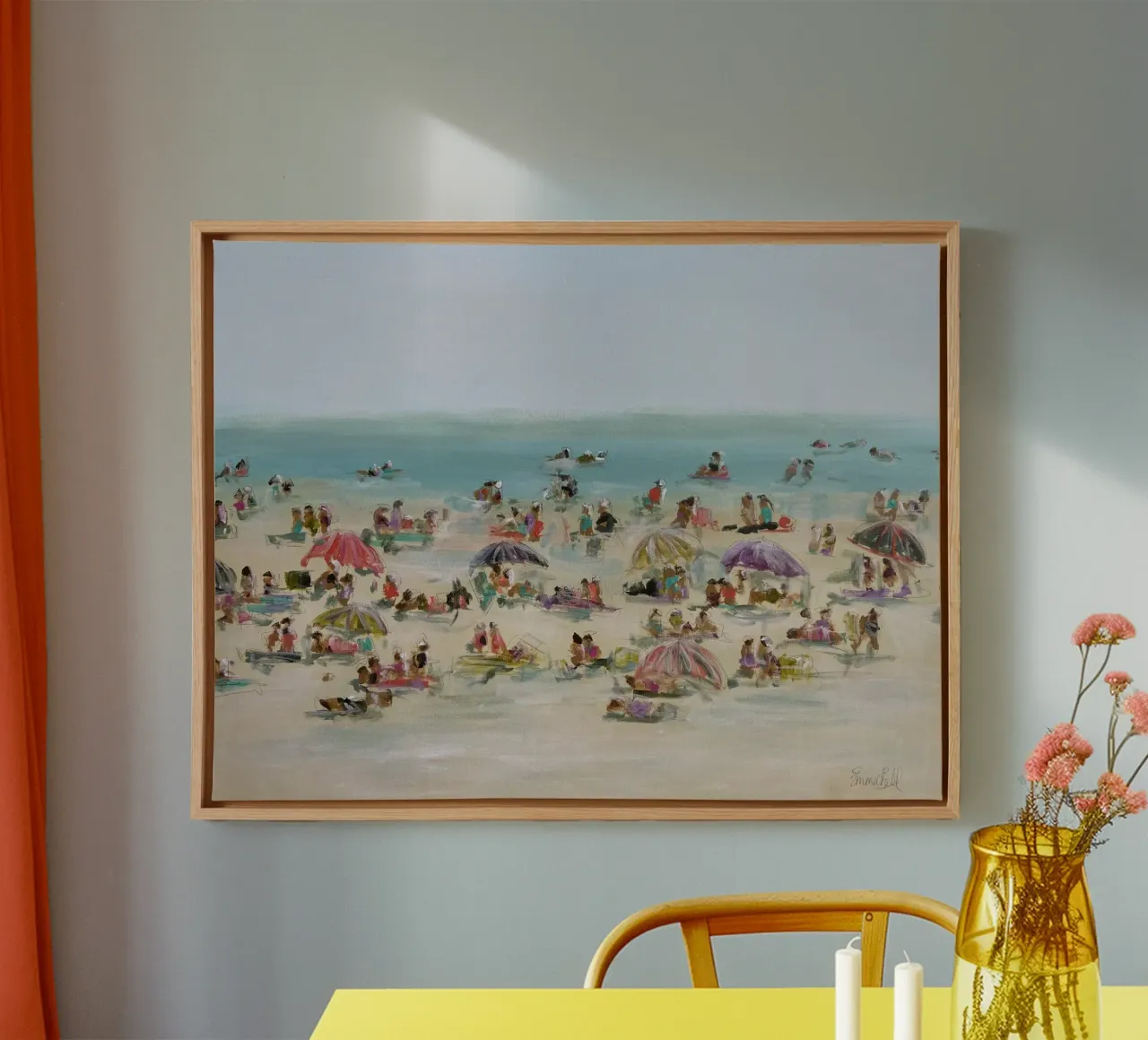 Scena di spiaggia impressionista tela con Cornice a cassetta da Emma Bell