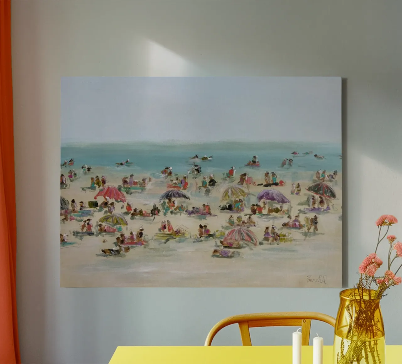 Scena di spiaggia impressionista tela con Cornice a cassetta da Emma Bell