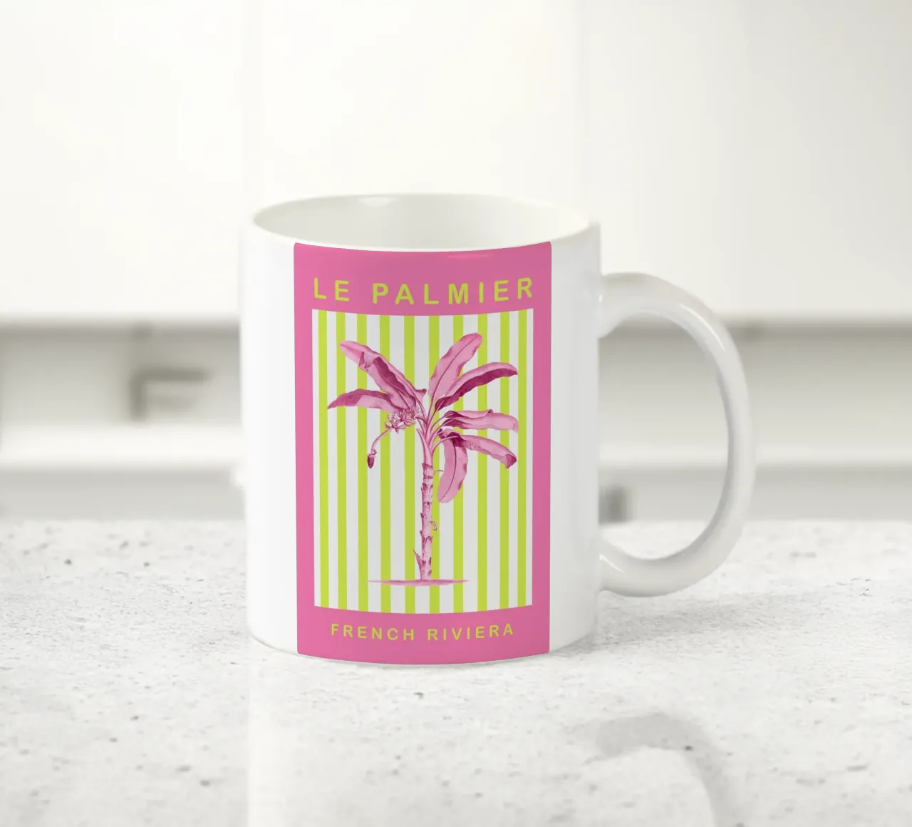 Neon Green and Pink Palm Tree Maximalist Art tazza in ceramica da GraceDigitalArtCo