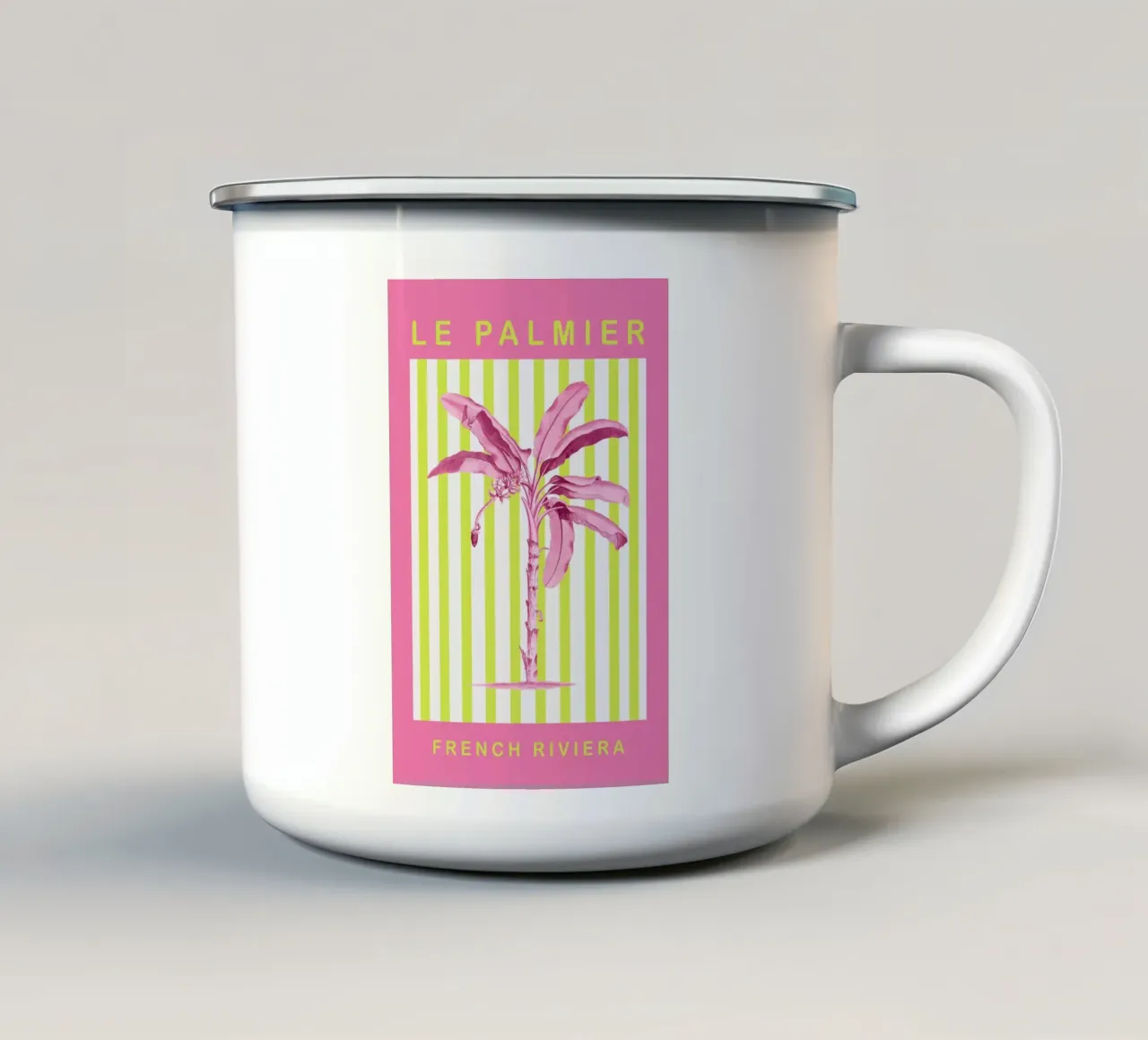 Neon Green and Pink Palm Tree Maximalist Art tazza in smalto da GraceDigitalArtCo