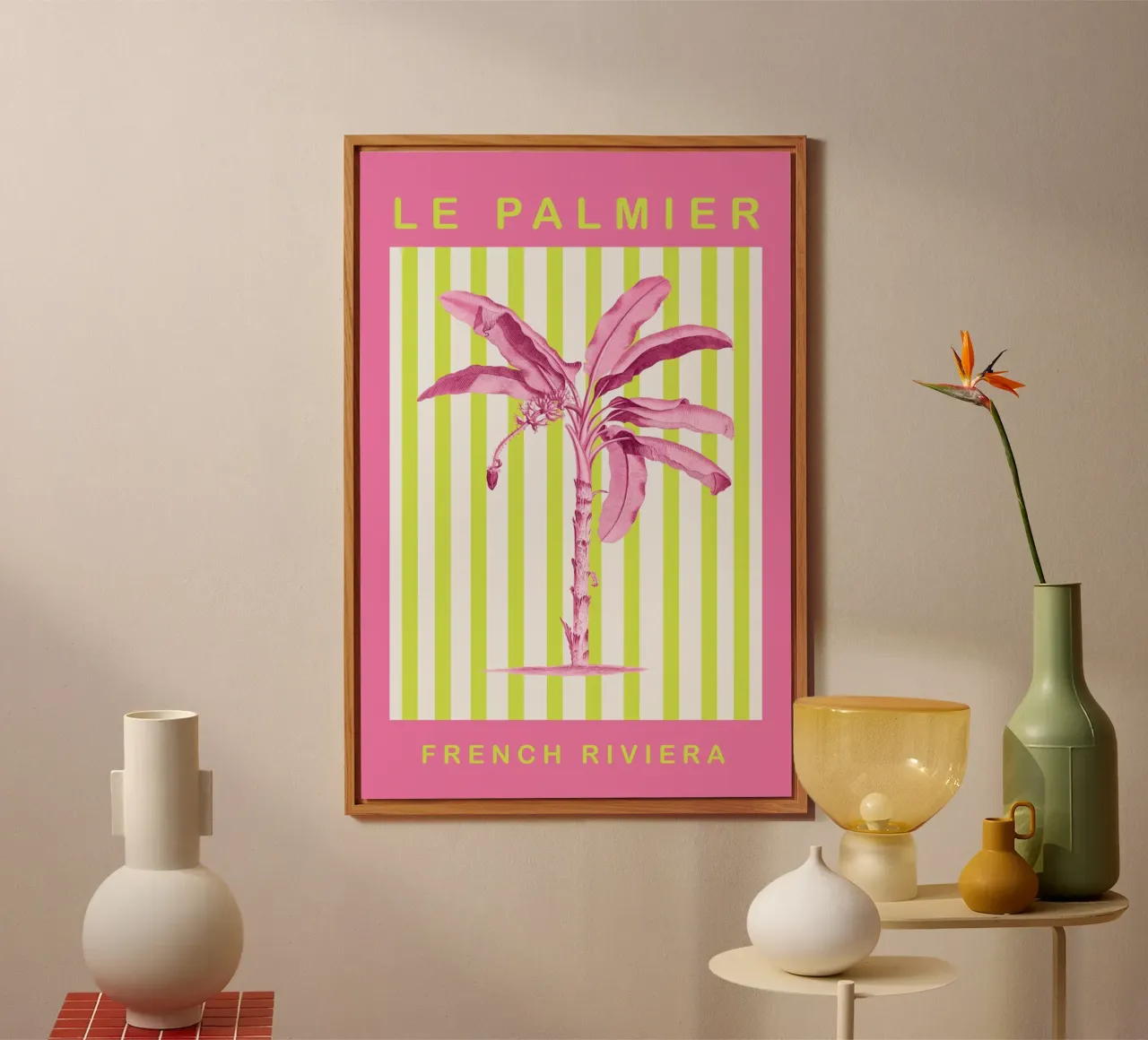 Neon Green and Pink Palm Tree Maximalist Art alluminio dibond da GraceDigitalArtCo