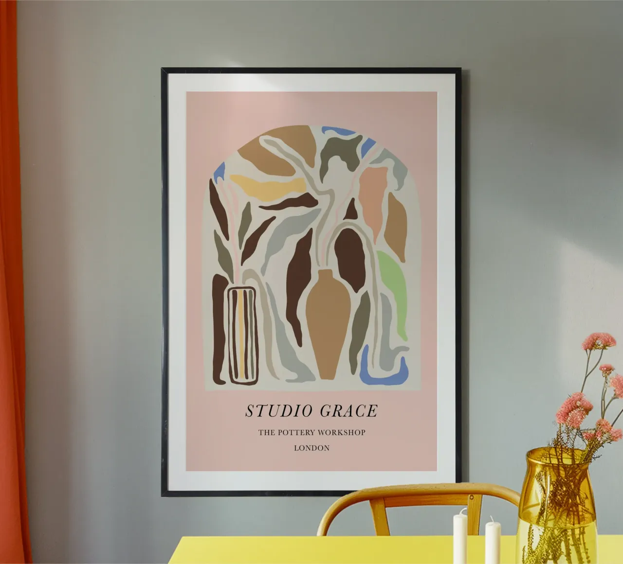 Pink Brown Pottery Exhibition Style Art poster con telaio in plastica da GraceDigitalArtCo