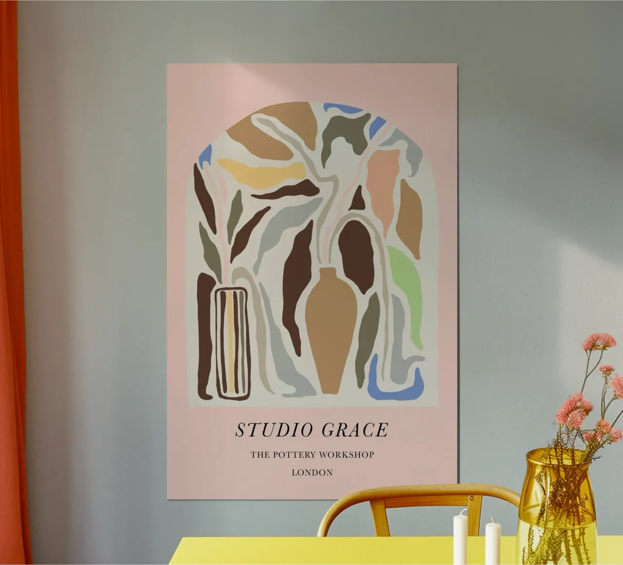 Pink Brown Pottery Exhibition Style Art poster con telaio in plastica da GraceDigitalArtCo