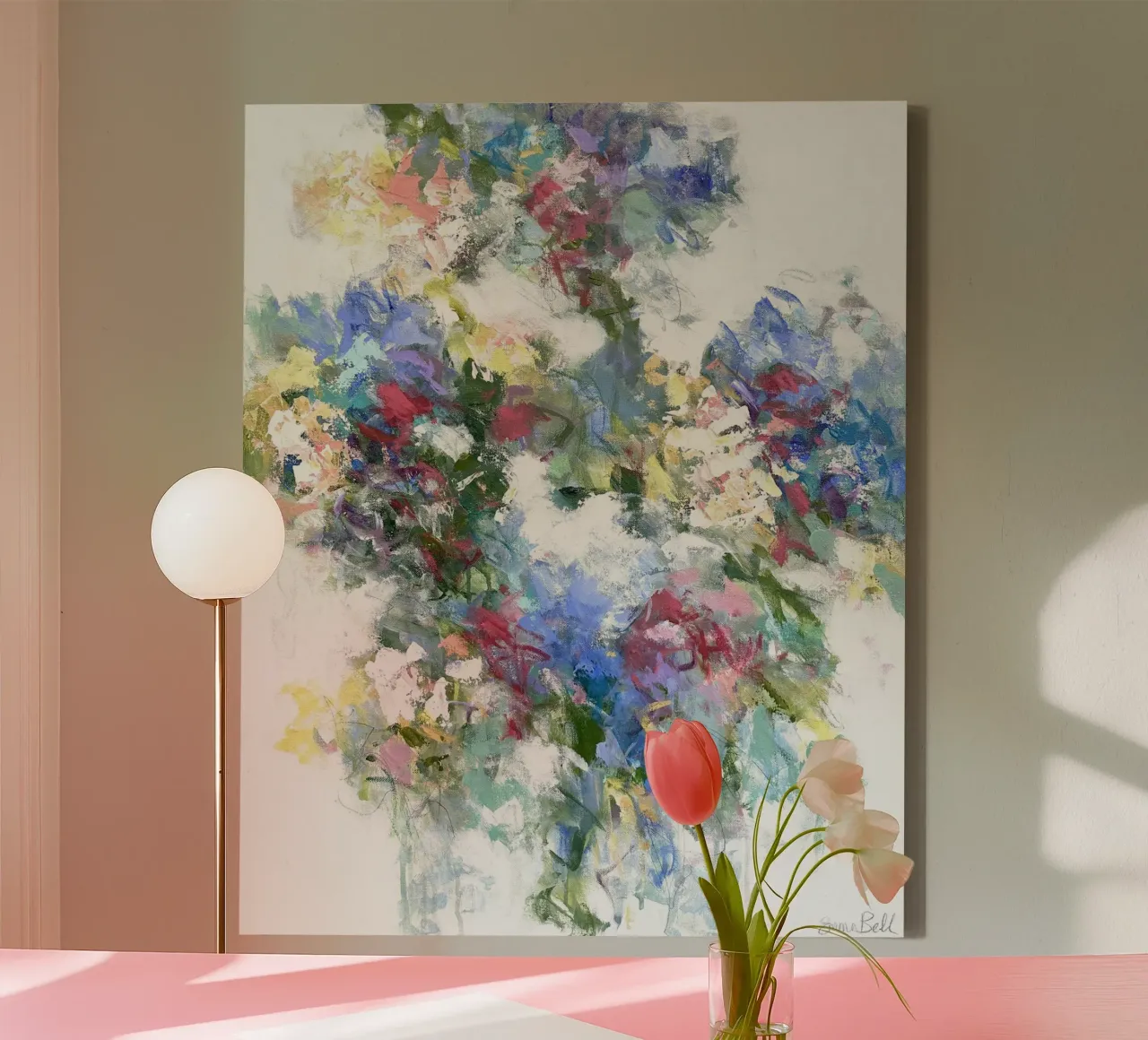 Lebendige Farben und dynamische Pinselstriche Leinwand mit Schattenfugenrahmen von Emma Bell