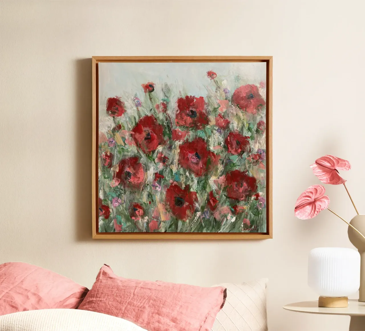 Vivid Red Poppies canvas with Floater frame by Emma Bell