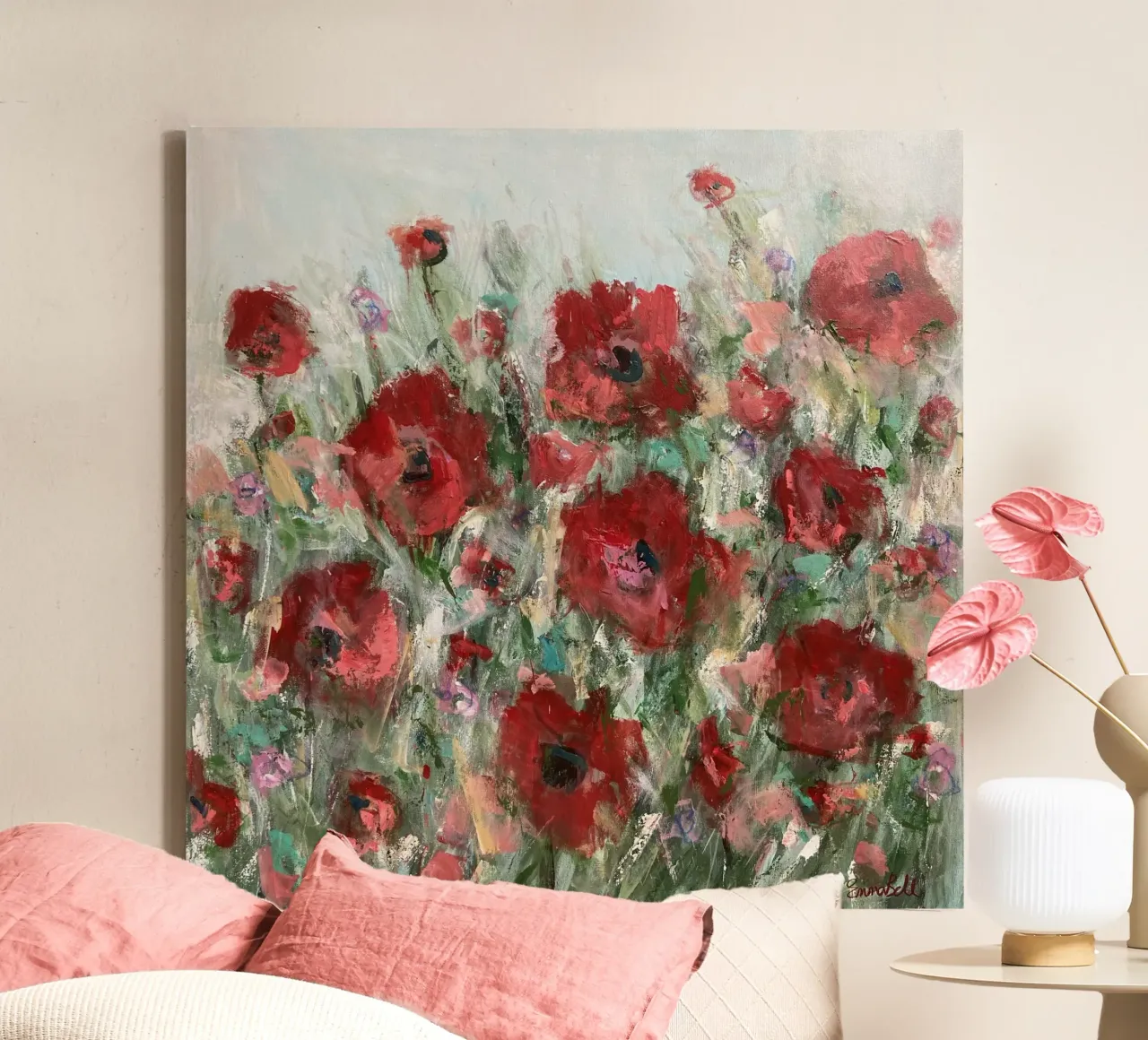 Vivid Red Poppies canvas with Floater frame by Emma Bell