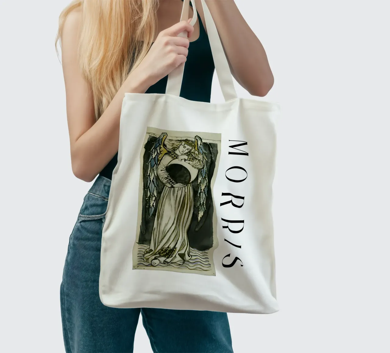 Angelo notturno con in mano una luna calante di William Morris borsa in juta da careytowne1