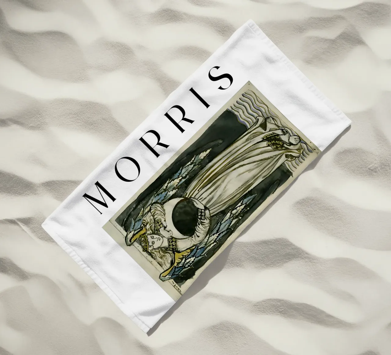 Angelo notturno con in mano una luna calante di William Morris telo mare da careytowne1