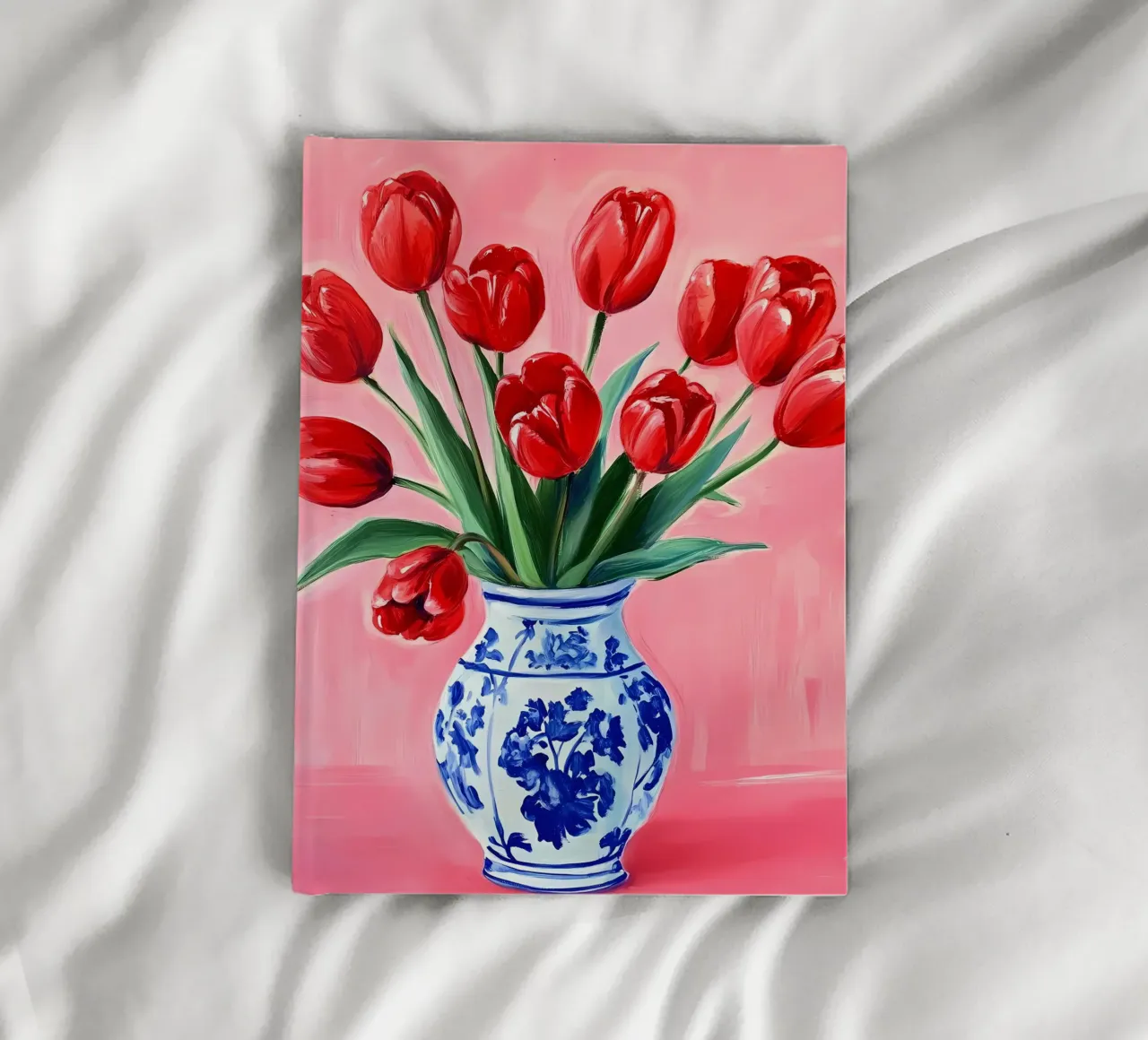 Red Tulips in vase notebook by IamHomeStudio