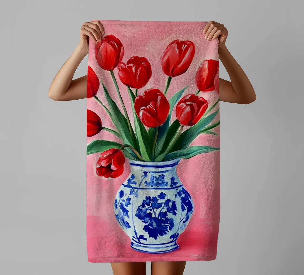 Red Tulips in vase towel by IamHomeStudio