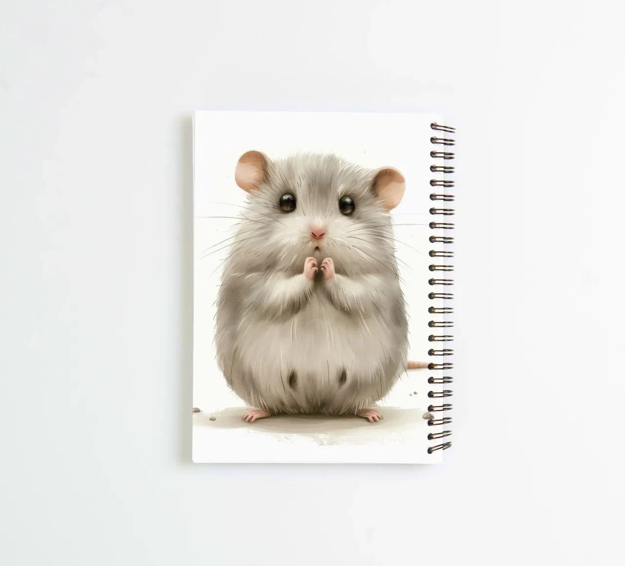 Illustration of a scared Grey Mouse spiral notebook by DesignDoodle