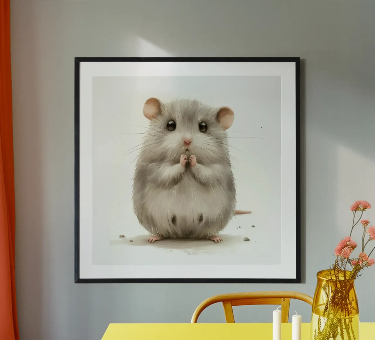 Illustration d'une souris grise effrayée hahnemühle de DesignDoodle