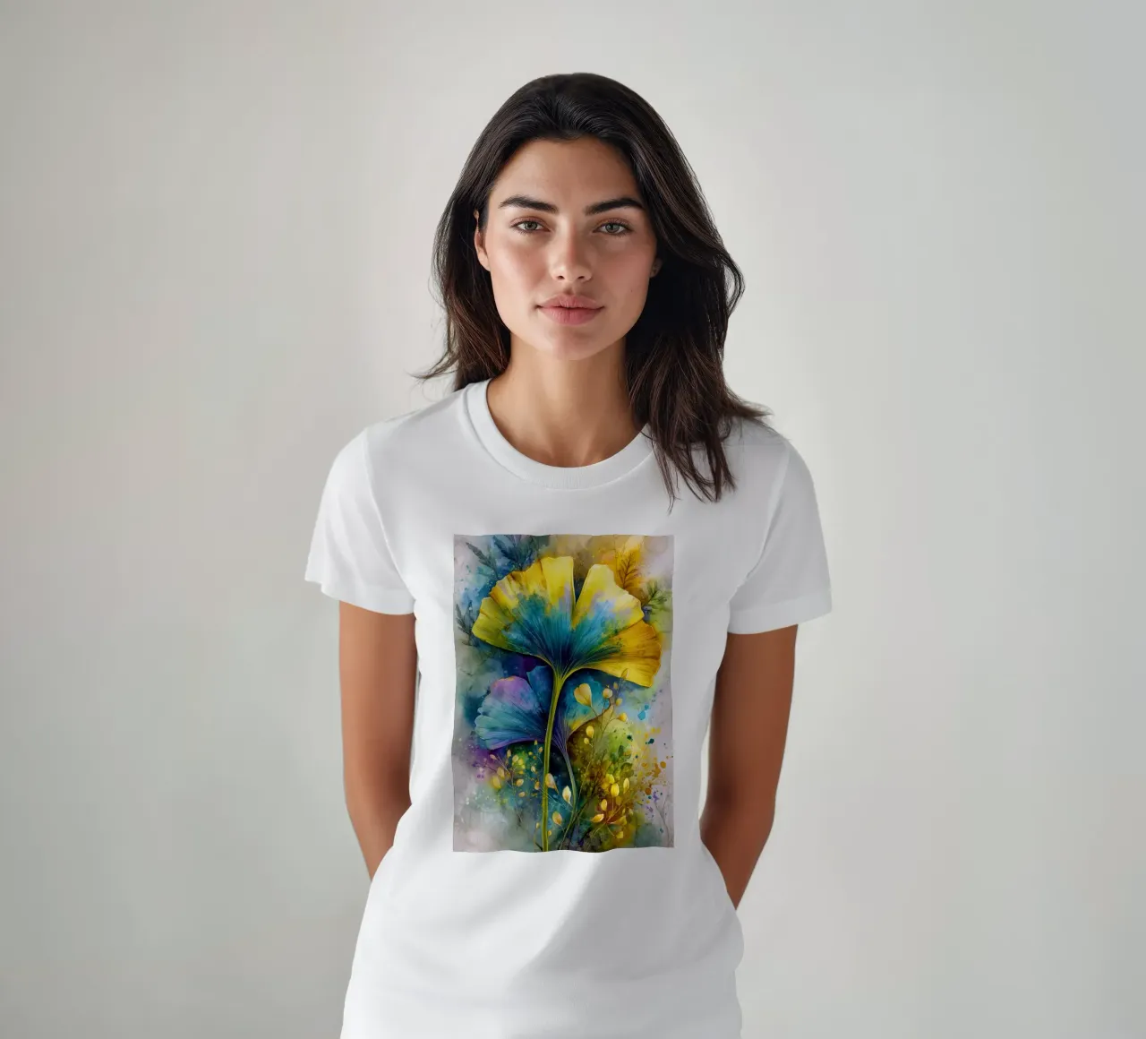 Foglie di ginkgo gialle e blu t-shirt da Justyna Jaszke JBJart