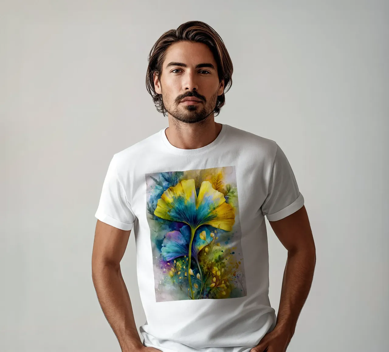 Foglie di ginkgo gialle e blu t-shirt da Justyna Jaszke JBJart