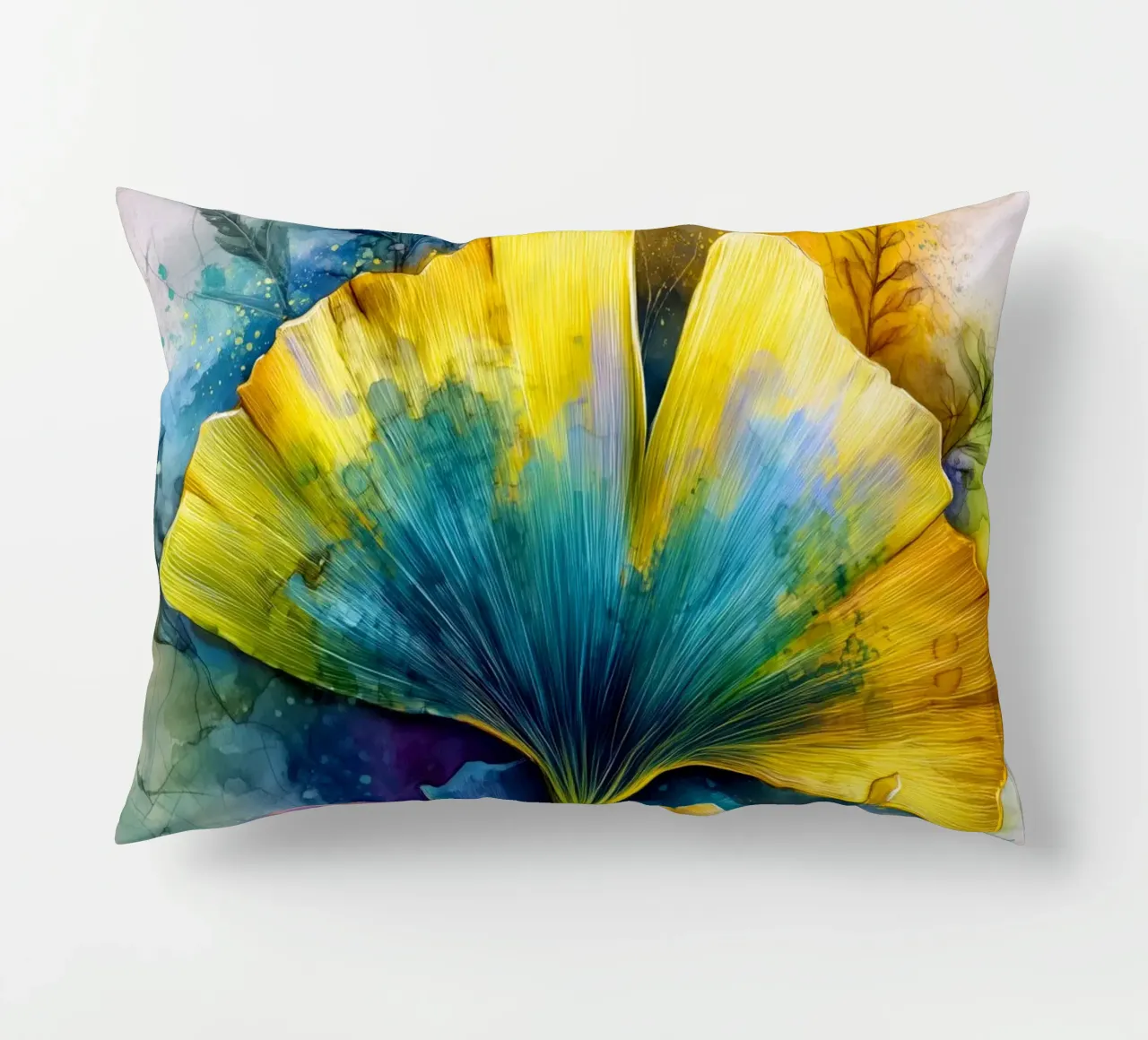Foglie di ginkgo gialle e blu cuscino da Justyna Jaszke JBJart