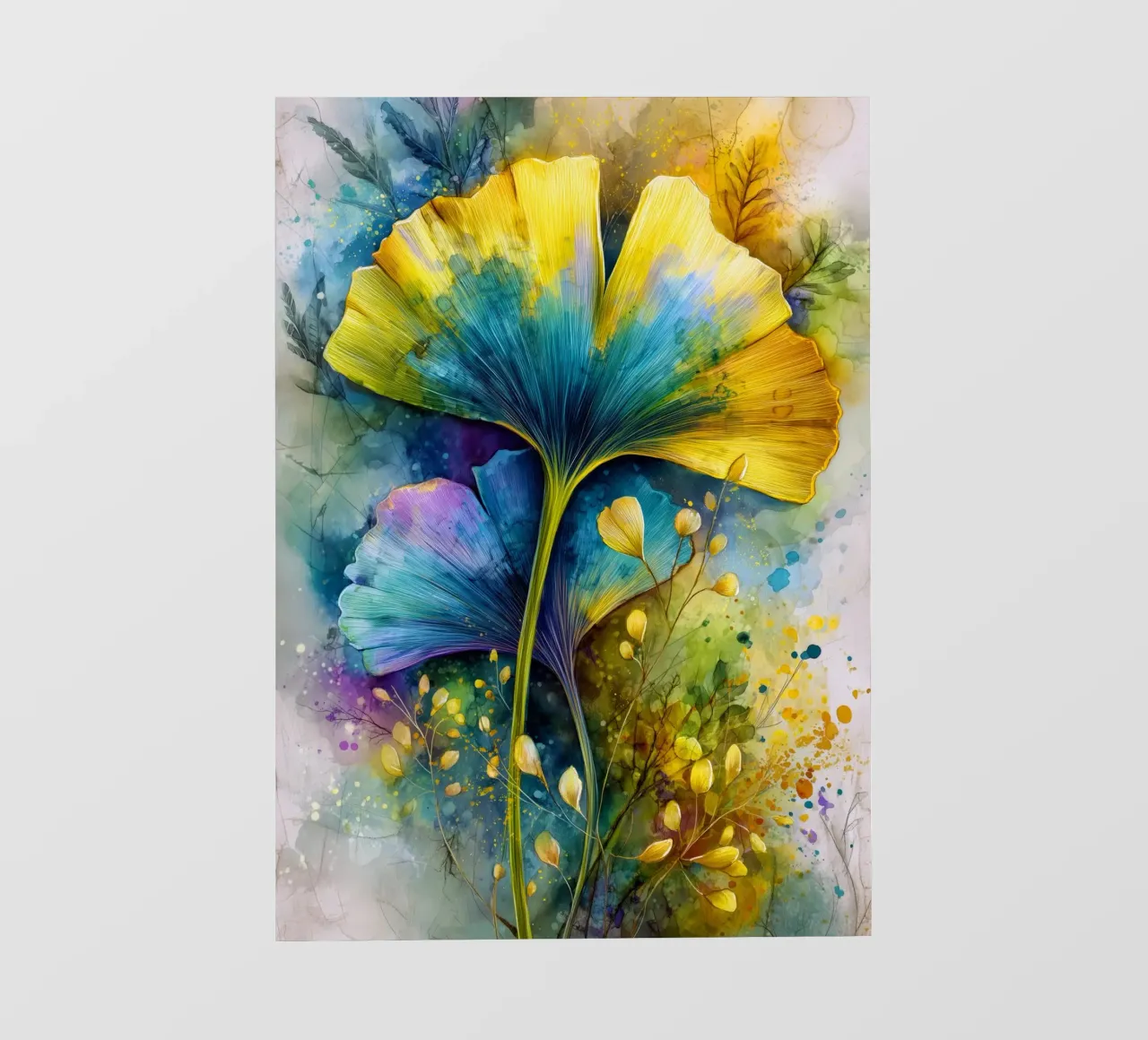 Foglie di ginkgo gialle e blu telo in pvc da Justyna Jaszke JBJart