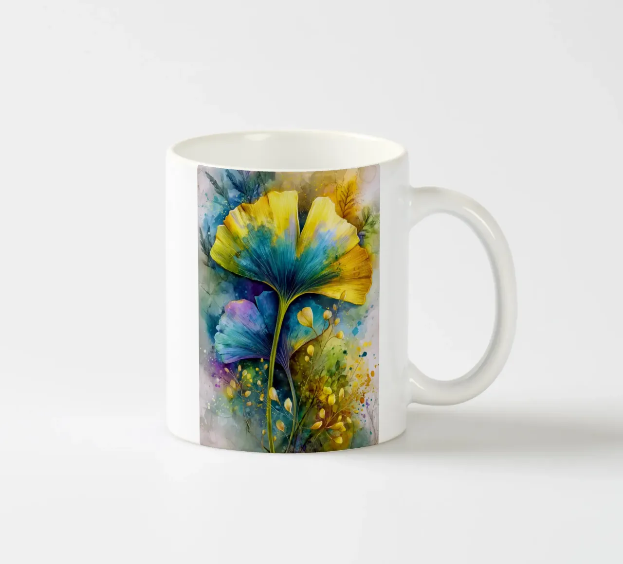 Foglie di ginkgo gialle e blu tazza in ceramica da Justyna Jaszke JBJart