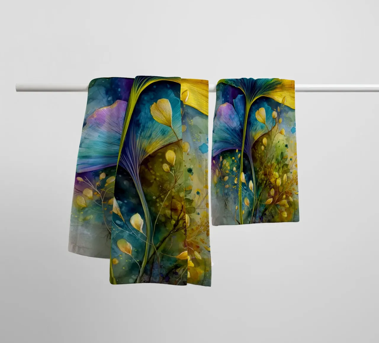 Foglie di ginkgo gialle e blu asciugamano da bagno da Justyna Jaszke JBJart