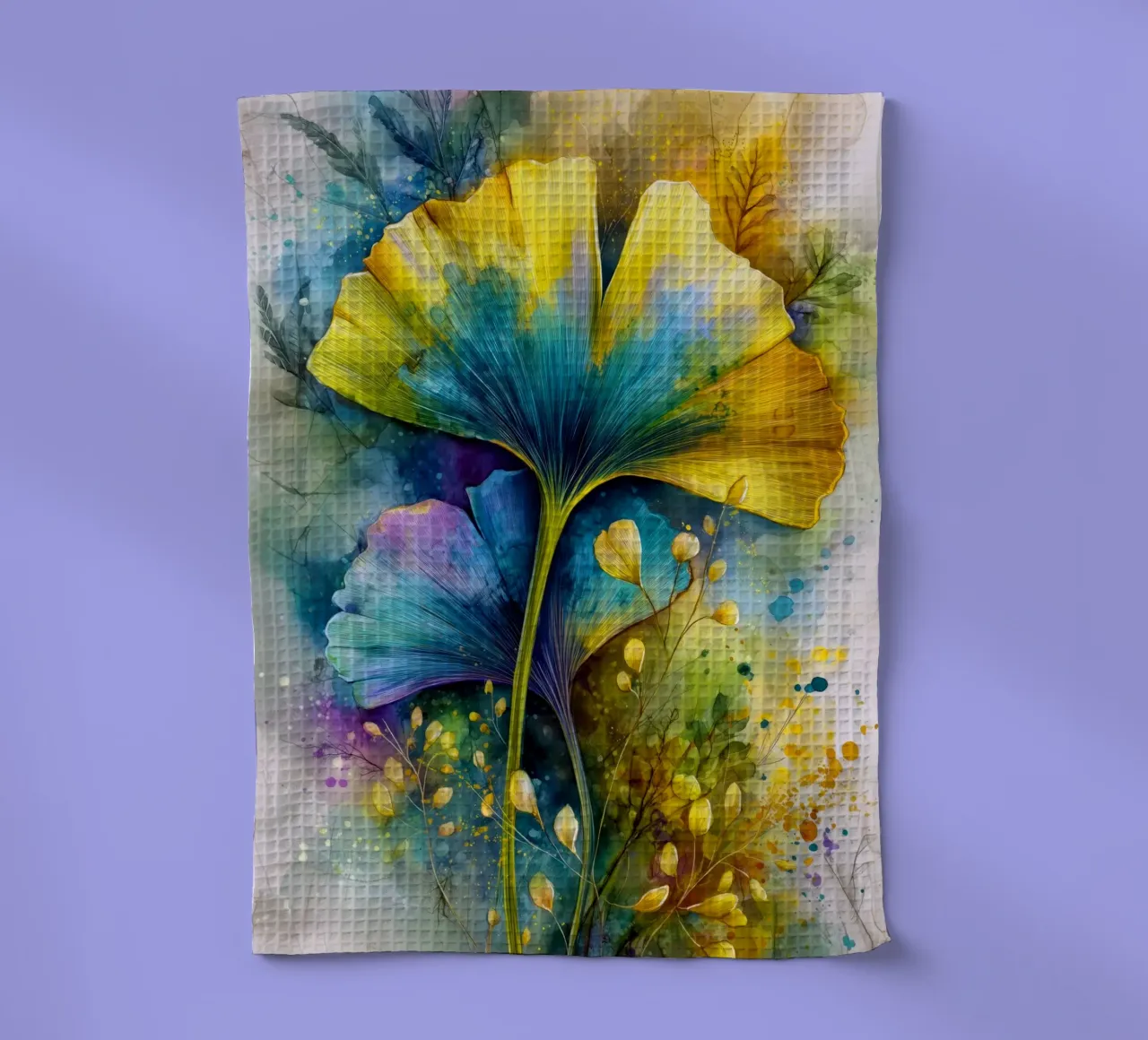 Feuilles de ginkgo jaunes et bleues torchon de Justyna Jaszke JBJart