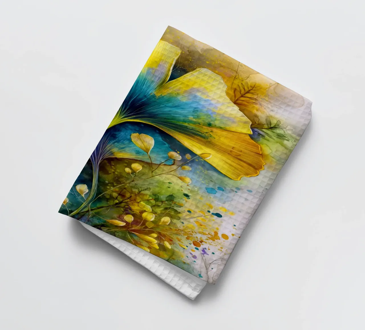 Feuilles de ginkgo jaunes et bleues torchon de Justyna Jaszke JBJart