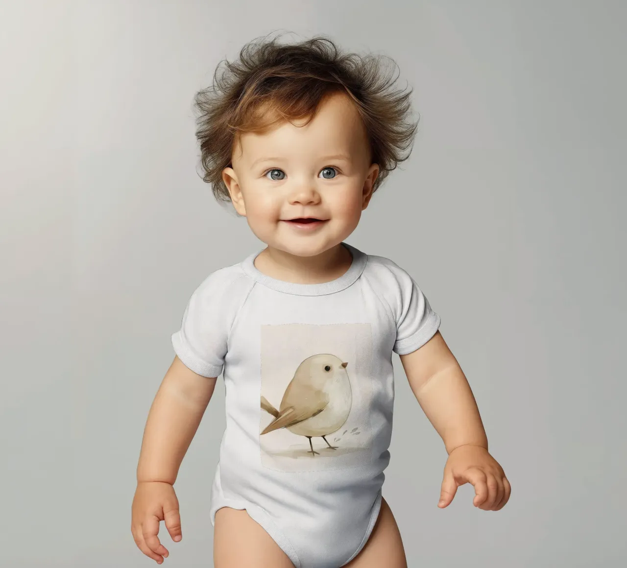 Illustrazione di un uccello marrone chiaro body neonato maniche corte da DesignDoodle