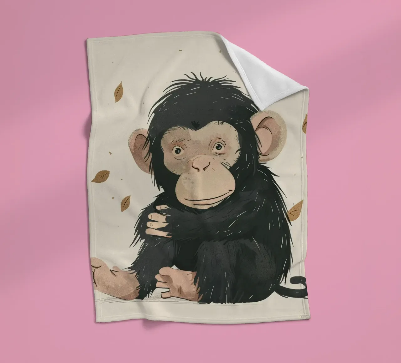 Thoughtful Little Chimp in Autumn Breeze fleece blanket by DesignDoodle