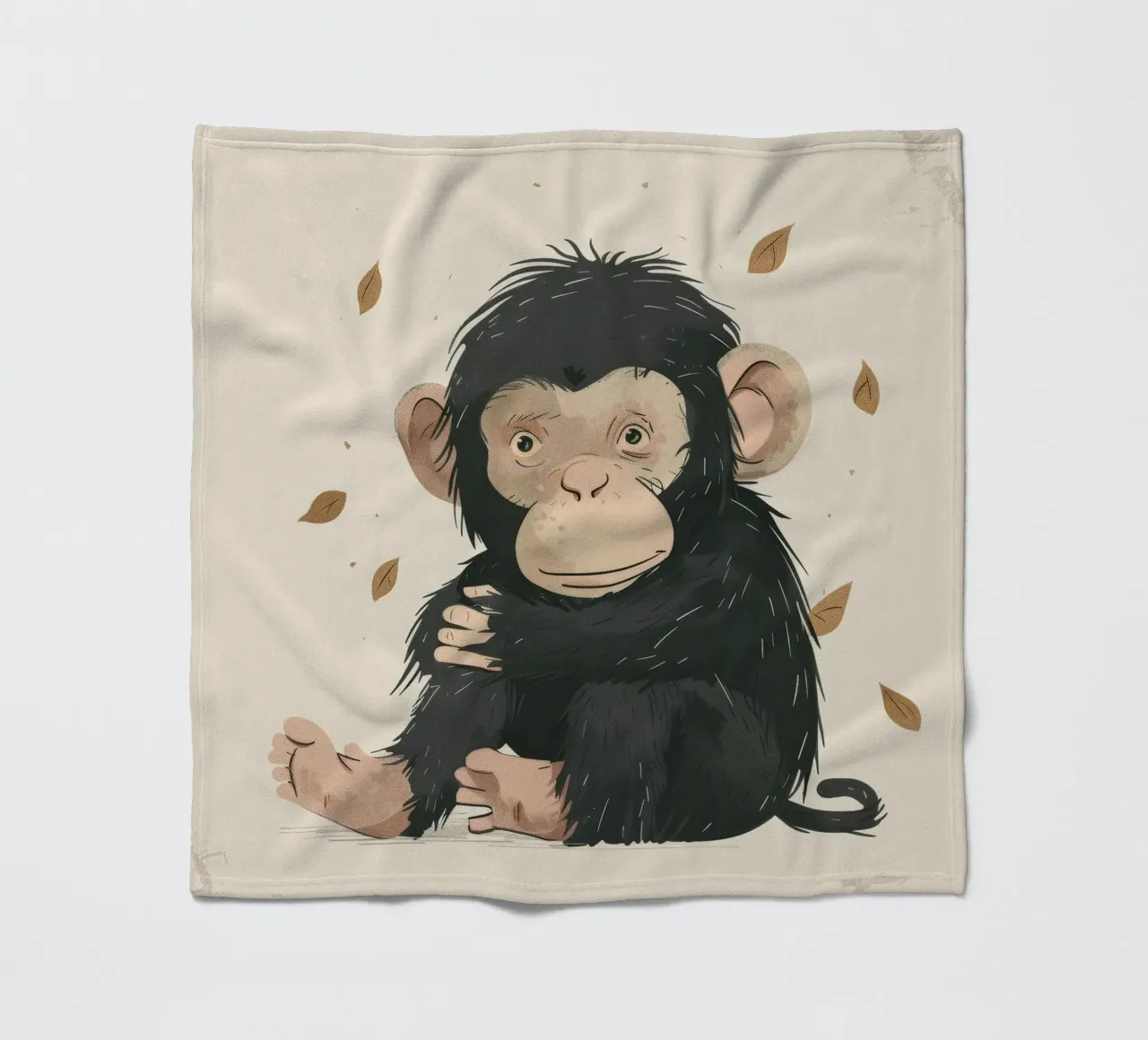 Thoughtful Little Chimp in Autumn Breeze fleece blanket by DesignDoodle
