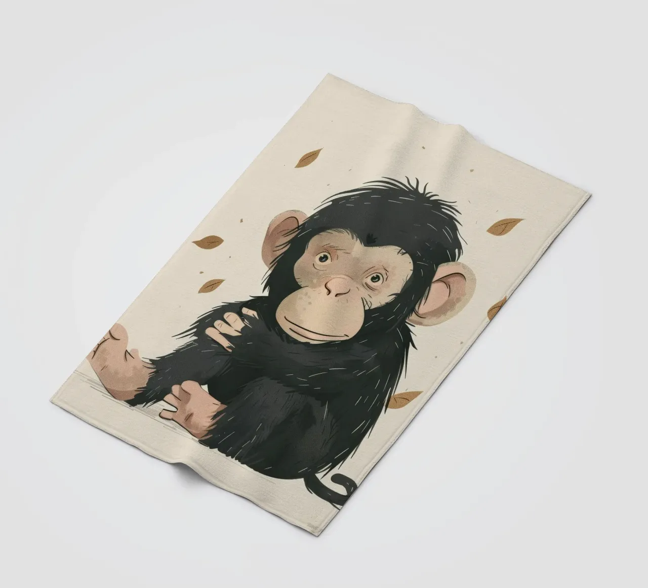 Thoughtful Little Chimp in Autumn Breeze fleece blanket by DesignDoodle