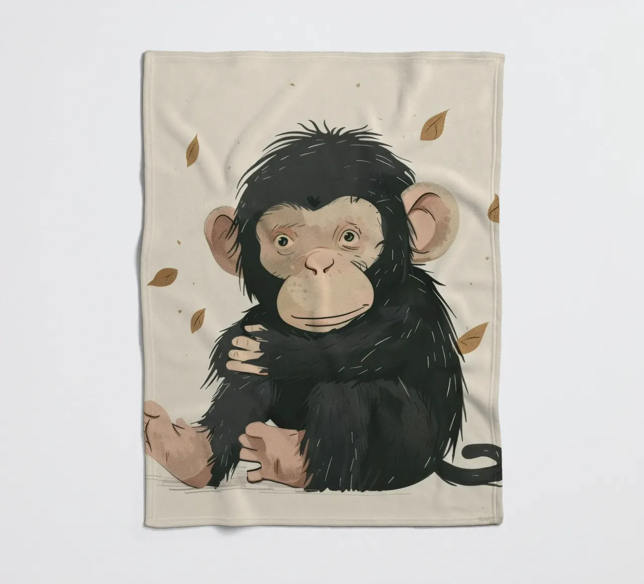 Thoughtful Little Chimp in Autumn Breeze fleece blanket by DesignDoodle