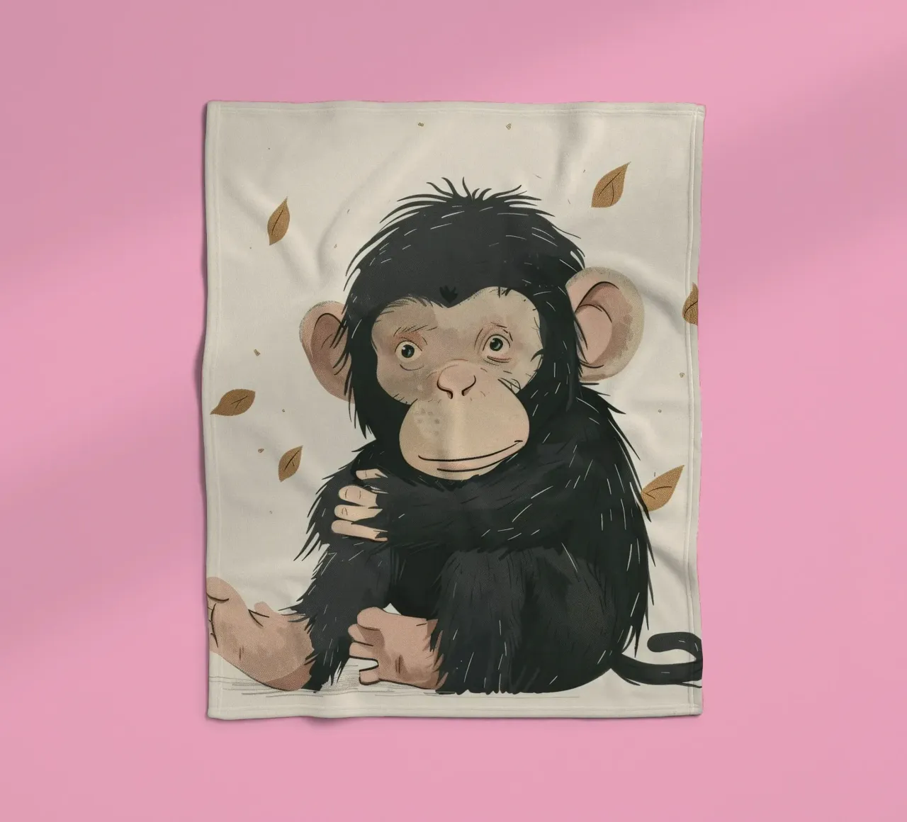 Thoughtful Little Chimp in Autumn Breeze fleece blanket by DesignDoodle