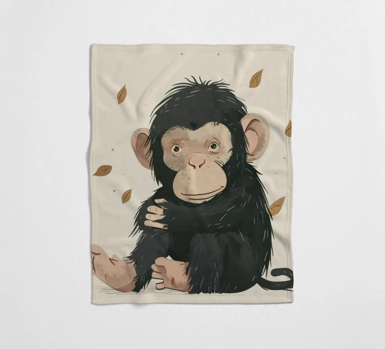 Thoughtful Little Chimp in Autumn Breeze fleece blanket by DesignDoodle