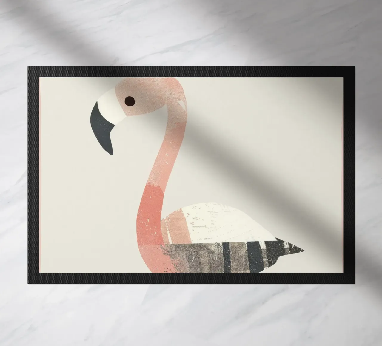 Minimalist Collage Flamingo Illustration Neutral Backgroud doormat by DesignDoodle