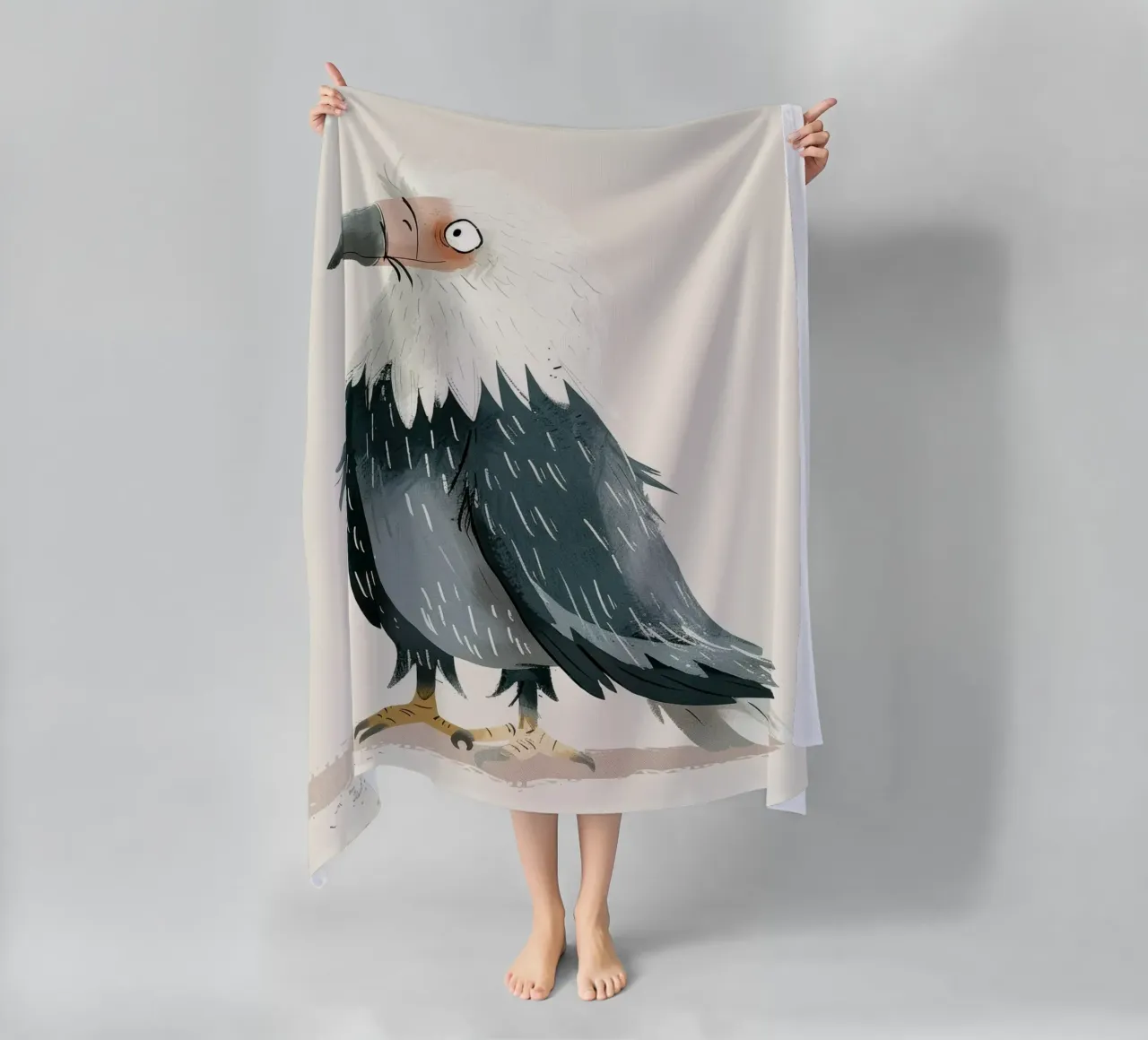 Illustrazione di un falco stilizzato bianco e grigio telo mare da DesignDoodle