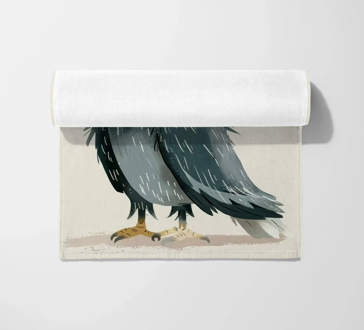 Illustrazione di un falco stilizzato bianco e grigio telo mare da DesignDoodle