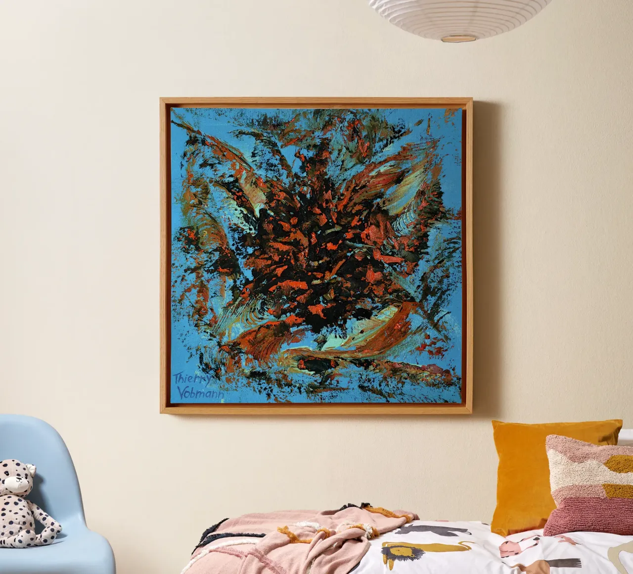 HEAVY TEXTURED ART 3 canvas with Floater frame by Thierry Vobmann Abstract painting