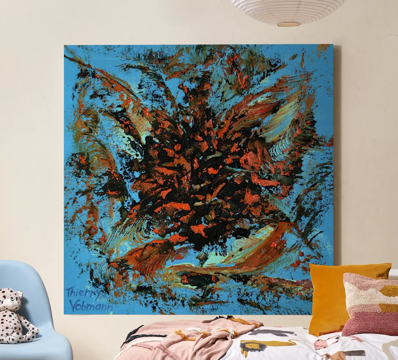 HEAVY TEXTURED ART 3 canvas with Floater frame by Thierry Vobmann Abstract painting