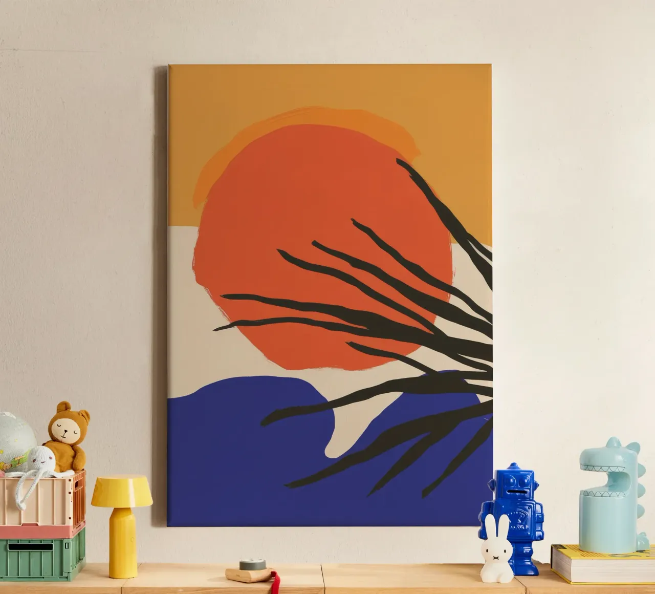 Palm met zon canvas met Baklijst van Moonlite Desire