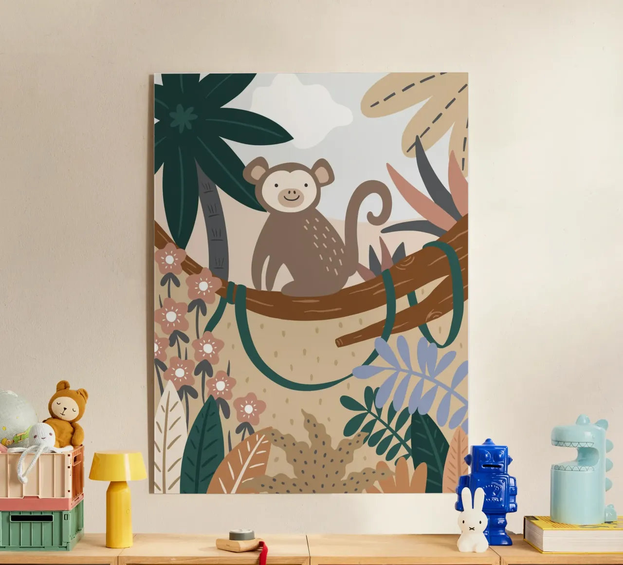 Murale Jungle Monkey Boho, poster per bambini, camera dei bambini plexiglass da Edina Varga Prints