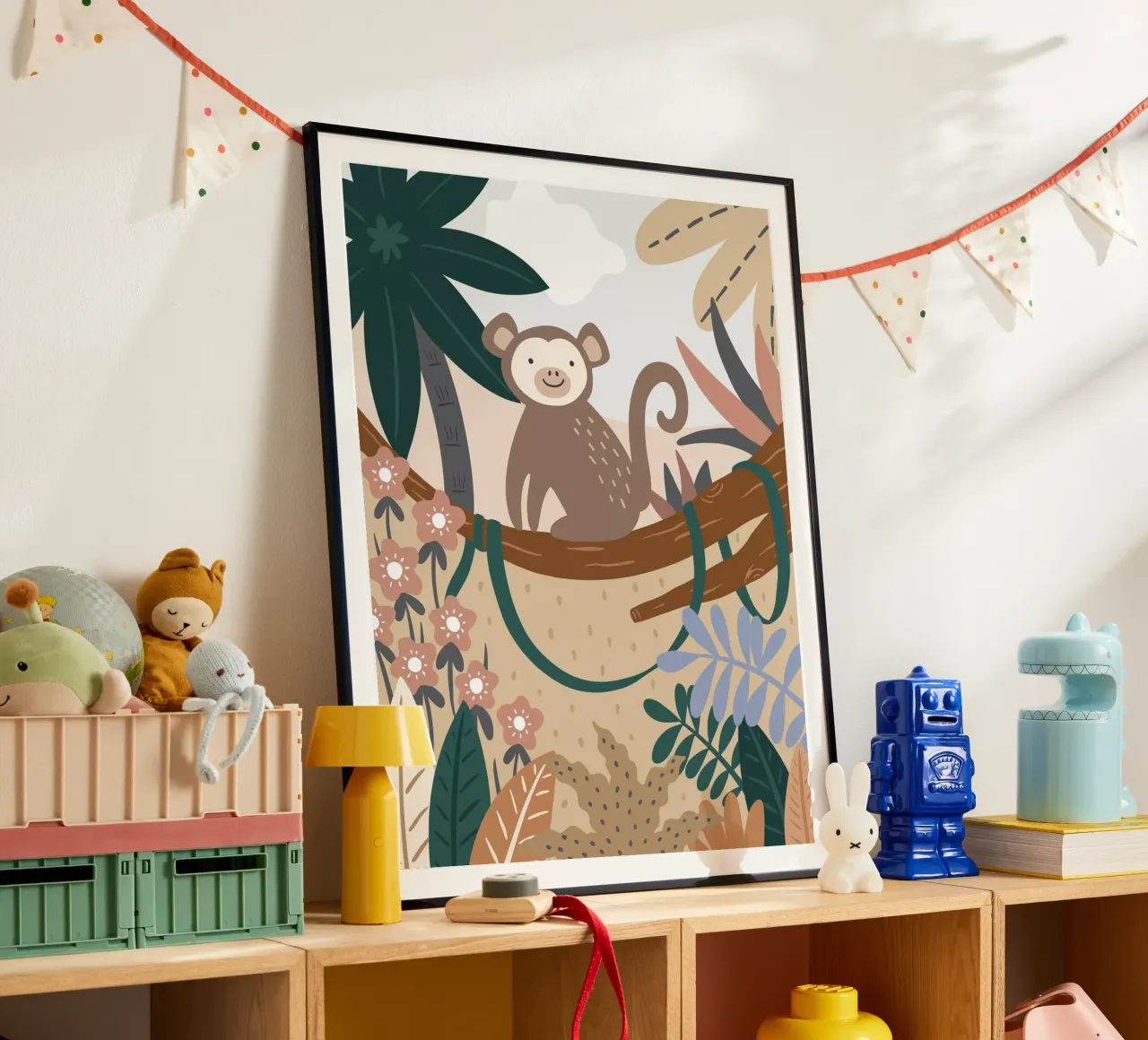 Murale Jungle Monkey Boho, poster per bambini, camera dei bambini carta hahnemühle da Edina Varga Prints