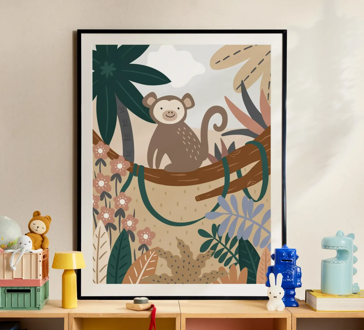Murale Jungle Monkey Boho, poster per bambini, camera dei bambini carta hahnemühle da Edina Varga Prints