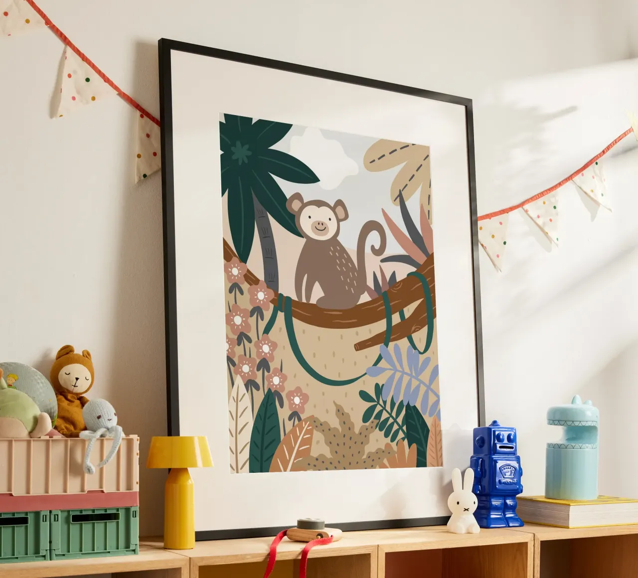 Murale Jungle Monkey Boho, poster per bambini, camera dei bambini carta hahnemühle da Edina Varga Prints