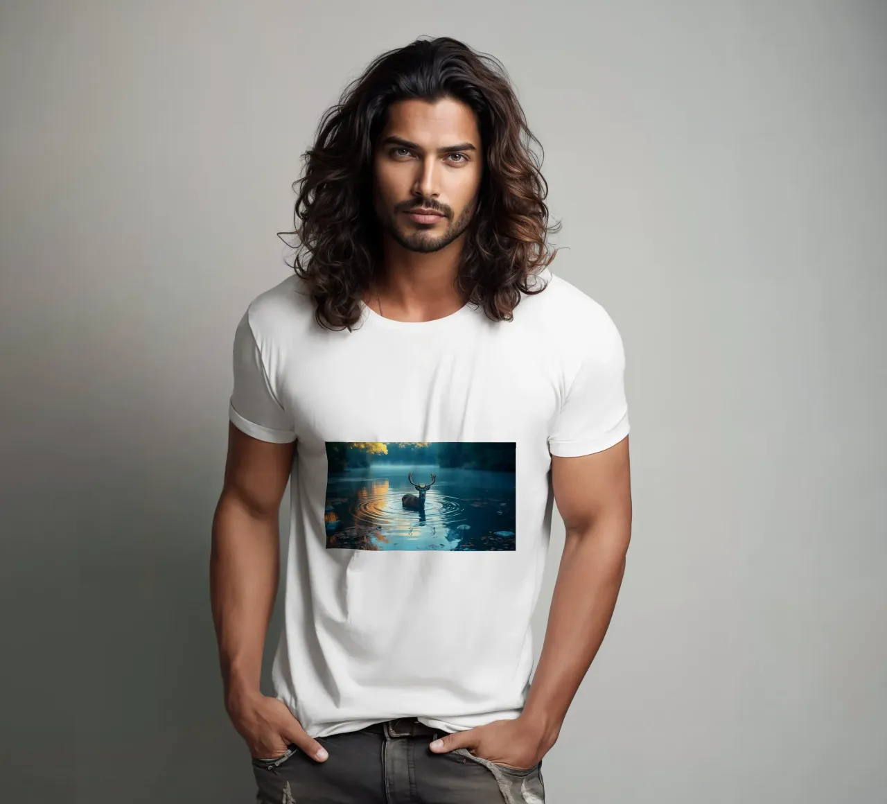 Cervi in un fiume tranquillo t-shirt da Wild Beauty