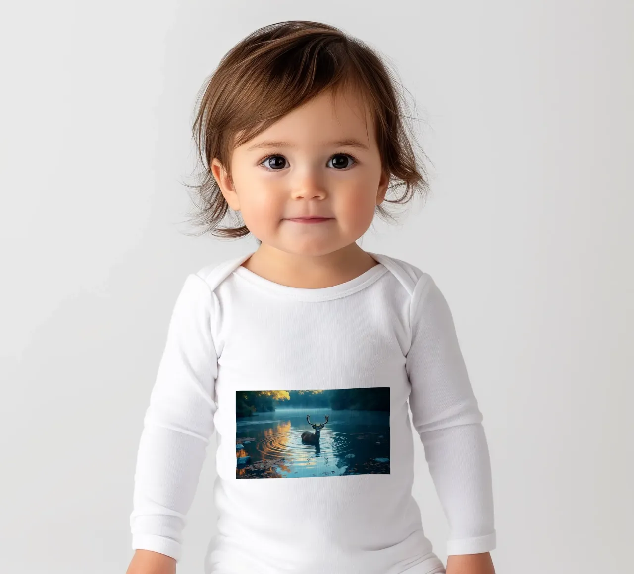 Cervi in un fiume tranquillo body neonato maniche lunghe da Wild Beauty