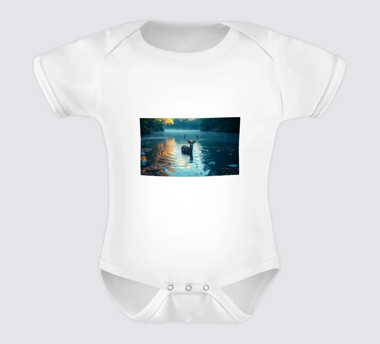 Cervi in un fiume tranquillo body neonato maniche corte da Wild Beauty