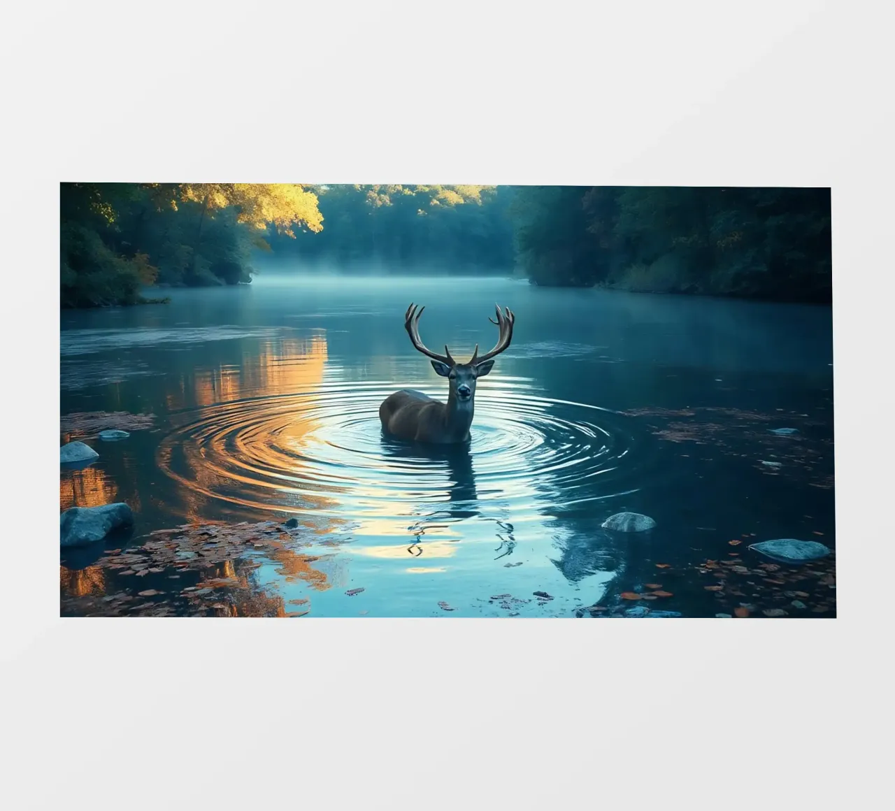 Cervi in un fiume tranquillo telo in pvc da Wild Beauty