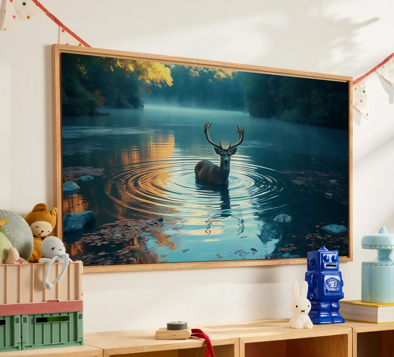 Cervi in un fiume tranquillo plexiglass da Wild Beauty