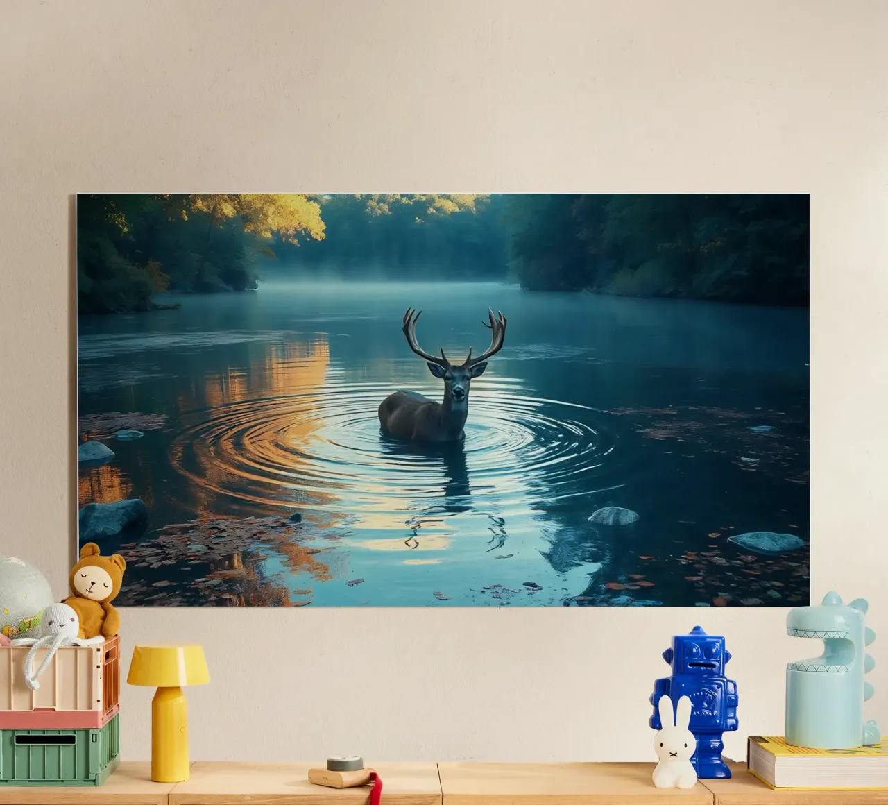 Cervi in un fiume tranquillo plexiglass da Wild Beauty