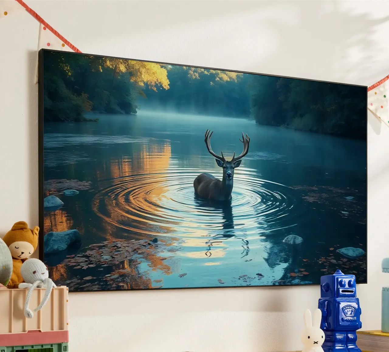 Cervi in un fiume tranquillo alluminio dibond da Wild Beauty