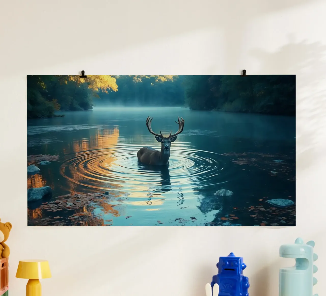 Cervi in un fiume tranquillo carta hahnemühle da Wild Beauty