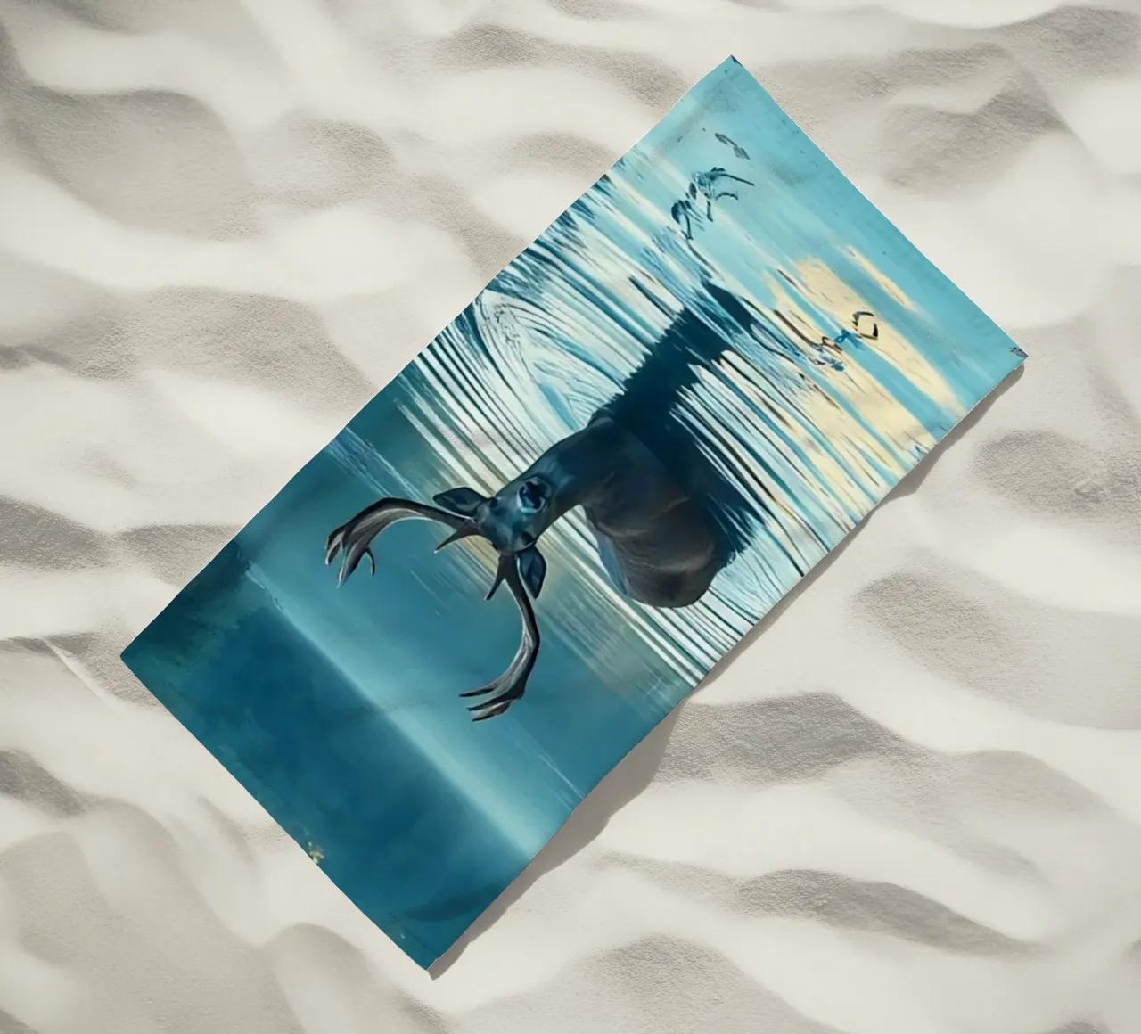 Cervi in un fiume tranquillo telo mare da Wild Beauty